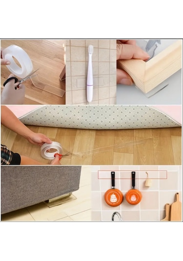 1 Metre Ultra Güçlü Çift Taraflı Nano Bant Halı Tablo Resim Yapıştırma Bandı 2 Cm En