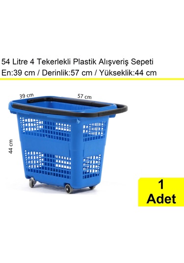 4 Tekerlek Plastik Alışveriş El Sepeti 54 Litre Mavi 1 Adet / En:42 Boy:54 Yükseklik:44 Cm