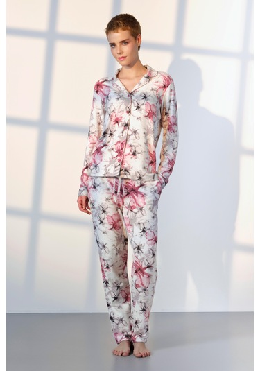 Doreanse Kadın Çiçek Desenli Gömlek T-shirt Pijama Takımı 25k4031-standart Çok Renkli