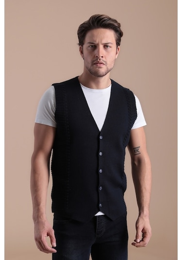 Ferraro Düğmeli Pamuk Triko Yelek - Lacivert-Lacivert