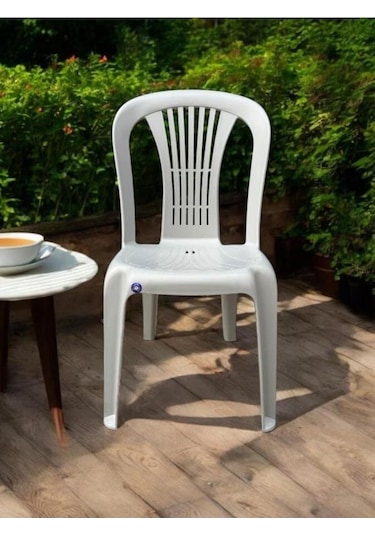 Kolsuz Plastik Sandalye Bahçe Balkon Ve Mutfak Sandalyesi Kırık Beyaz Gri