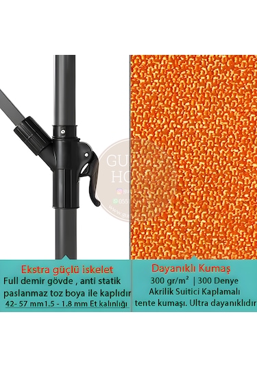 Gunbo Home 3 Mt 8 Kaburga Full Demir 21 Kg Turuncu Bahçe Şemsiyes