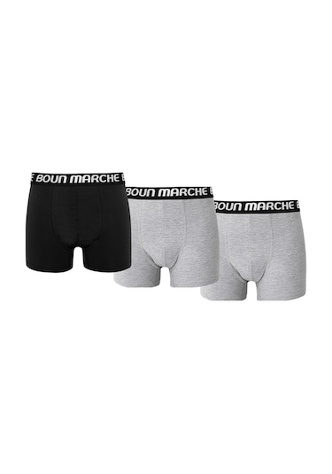 Boun Marche Erkek Boxer Likralı Premıum 3'lü Kutu Sortie Gri-siyah 3'lü