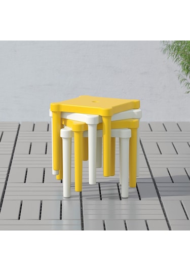 Çocuk Taburesi, Sarı Renk Meridyendukkan 28x27 Cm Polipropilen Plastik Kare Tabure Kahverengi