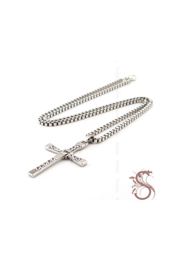 Solfera Solfera Kalin Zincirli Taşli Haç Kolye K709 Gümüş