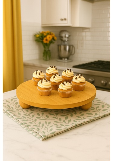 Top Ayaklı Bambu Sunum Tabağı 24 Cm Doğal Bambu Servis Ve Sunum Tahtası Bambu