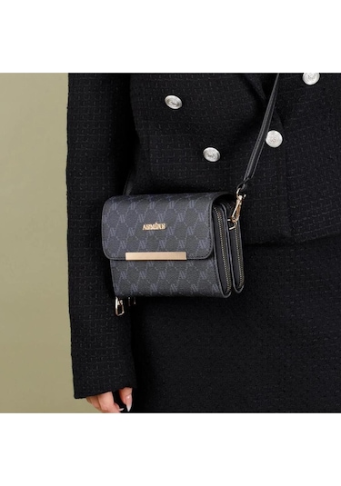 Armine 381 Kadın El Çantası Siyah Baskılı Siyah Baskılı