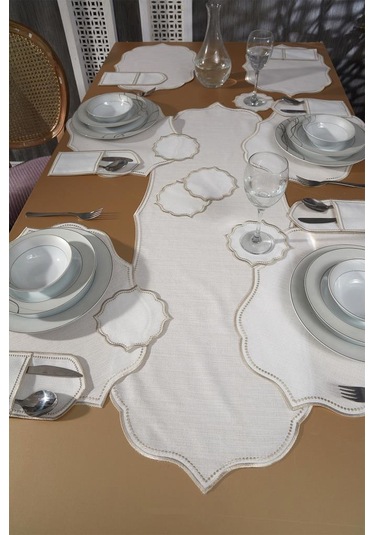 Damla Keten Nakışlı Amerikan Servis Takımı 19 Parça Bej Bej