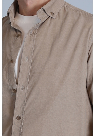 Lufian Water Erkek Basic Gömlek Slim Fit Bej Bej 112010664100550 Bej