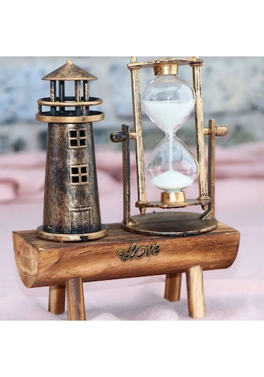 Kişiye Özel Tükenmez Kalem Ve Deniz Feneri Kum Saati Masa Seti Şık Hediye