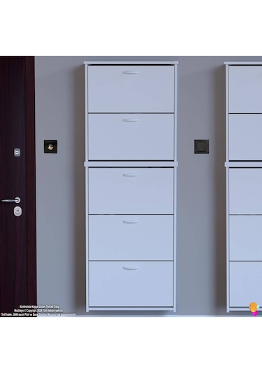 Modilayn Verve Asma Kapı Önü 72x194x26 Cm Lik 3 Düşer Kapak 10 Göz Bölmeli Ayakkabılık Beyaz
