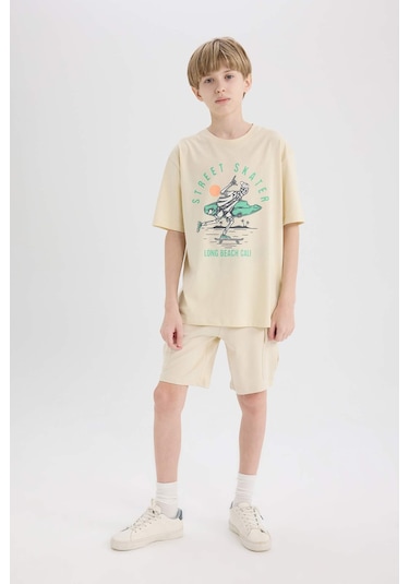 DeFacto Erkek Çocuk Bisiklet Yaka Baskılı Kısa Kollu Tişört E0169A825SMBG354
