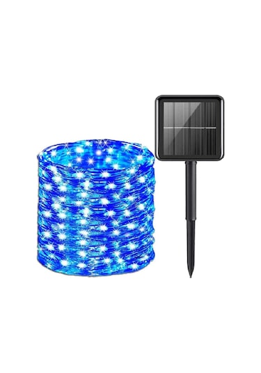Mavi 50-300 Led Güneş Dize Lambası 8 Modlu Bakır Tel Lamba Su Geçirmez Güneş Hikayesi Lambası 22m Mavi