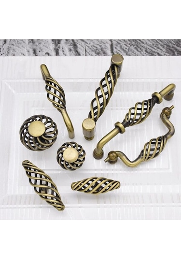 4x Vintage İçi Boş Mutfak Kapı Kolları Kullanışlı Dolaplar İçin Düğmeli - Bronz/128mm