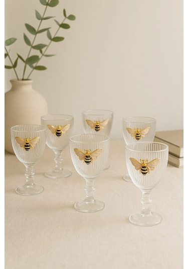 6 Lı Kristal Cam Kahve Yanı Su Bardağı Arı Bardak 75 ML