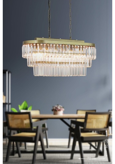 Linsa 70x30 Cm Kristal Cam Taşlı Yemek Masası Üstü Lüks Avize Eskitme Renk Eskitme