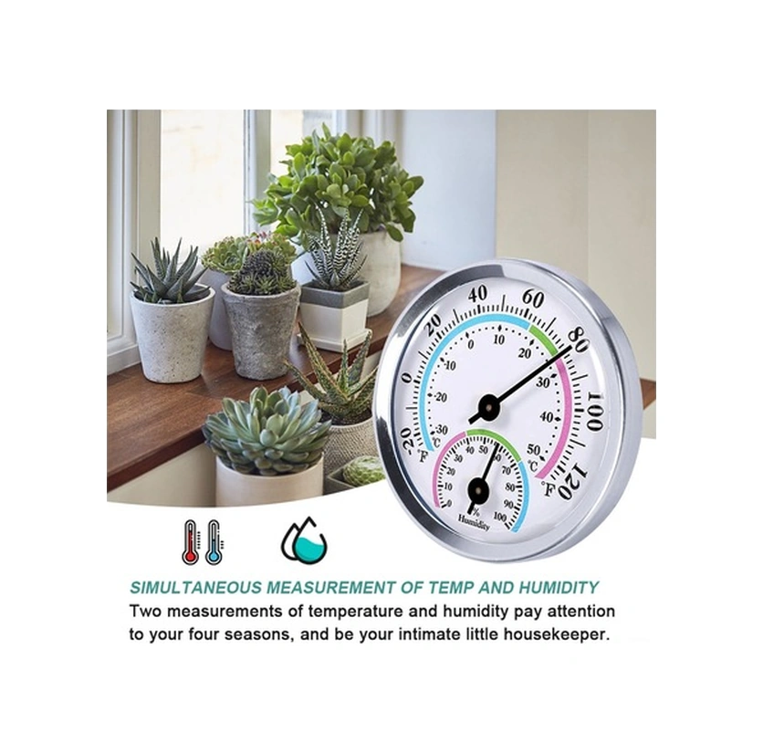 Fortunelane Alüminyum Duvar Tipi Nem Sıcaklık Ölçer - Ev Ofis İçin Pil Gerektirmeyen Serinlik Cihazı Gümüş