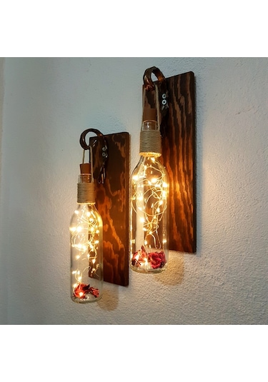 Led Işıklı, Ceviz Renkli Duvar Aplik, 2’Li Set