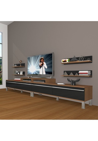 Decoraktiv Ekoflex 360r Mdf Krom Ayaklı Tv Ünitesi Tv Sehpası Ceviz - Siyah