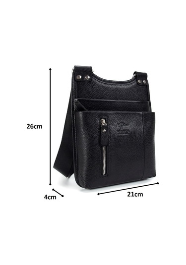 Erkek Siyah Hakiki Deri Postacı Askılı Omuz Çanta Kangaroo 8701S