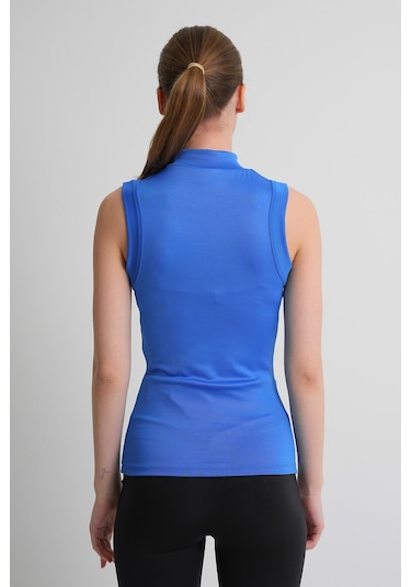 Alexandergardı Dik Yaka Kolsuz Kadın Bluz Mavı