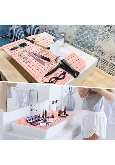 Youtek Katlanabilir Silikon Lavabo Kapağı - Makyaj Fırçası Temizleme Matı Ve Düzenleyici Siyah