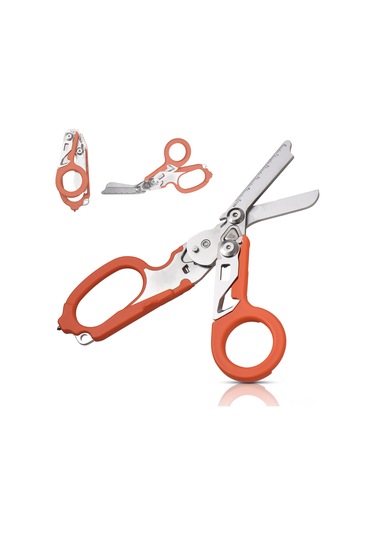 Hfambition Oranj Çok İşlevli Çakı-makas Seti, Dış Mekan Kampı İçin Gerekli Araçlar, Gergin Cam Kırıcı, Ölçü Çizgili Ve Taşınabilir Tasarım