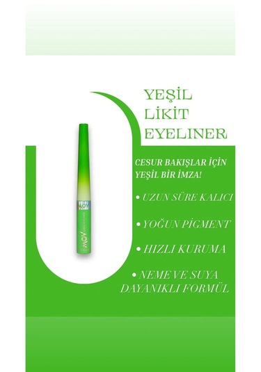 Mov Likit Eyeliner Yeşil 3,5 G Parlak Kalem, Suya & Tere Dayanıklı Yeşil