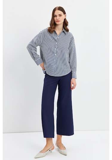 Stella Pulvis Lacivert Oversize Çizgili Gömlek Lacivert