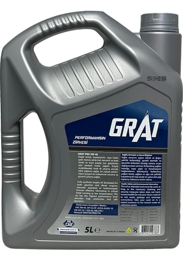 Grat Pro 5W-40 Tam Sentetik Motor Yağı 5 L