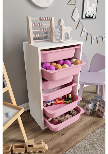 %100 Mdf - Small Mono 6 Sepetli Oyuncak Dolabı Pembe
