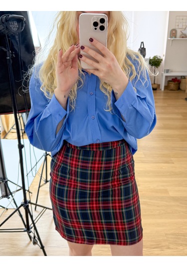 Modaonna Ekose Desen Kalem Etek Kırmızı