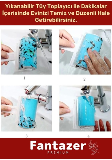 Fantazer Yeni Nesil Dayanıklı Evcil Hayvan Kedi Köpek Bot Yıkanabilir Pratik Tüy Toz Toplama Rulosu Aparatı