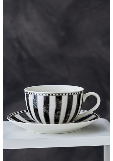 Karaca  Damalı Çizgili Tek Kişilik Porselen Çay Fincan Takımı 220 ml