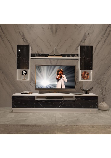 Decoraktiv Trendstyle 5das Mdf Tv Ünitesi Tv Sehpası Beyaz - Siyah Mermer
