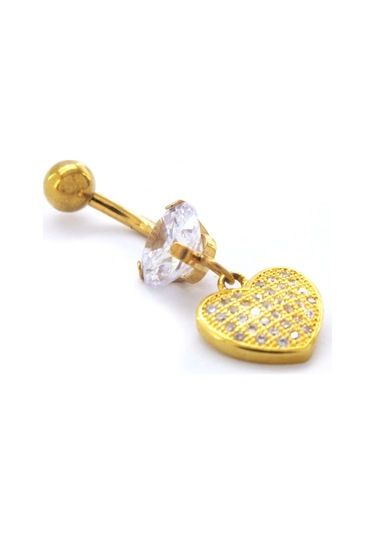 Ferizz Altın Kaplama Zirkon Taşlı Kalpli Piercing Prc-116 Altın