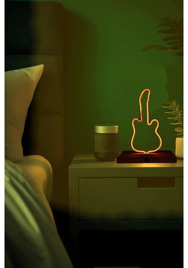 Işıklı Tablo Marketi Gitar Figürlü Neon Gece Lambası Kırmızı