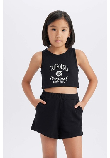DeFacto Kız Çocuk 2'li Takım Baskılı Atlet Şort E4897A825SMBK81 Siyah