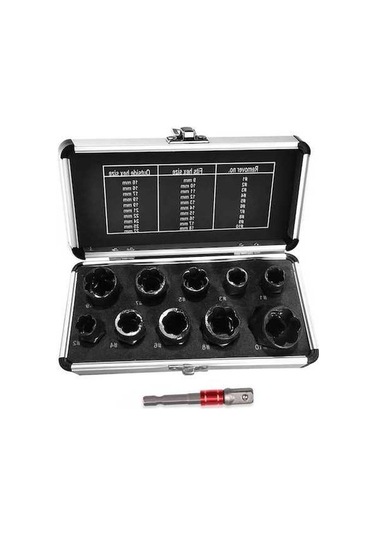 Pazly 11 Parça Vidalı Cıvata & Somun Sökme Seti - 9-19mm, Krom Vanadyum Çelik, Alüminyum Kutu