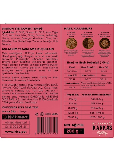 Kito Fresh Somon Etli Taze Yetişkin Köpek Yemeği 250 G