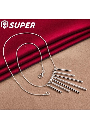 925 Ayar Gümüş Yılan Zincir Pürüzsüz Boncuk Kolye Kolye Takı