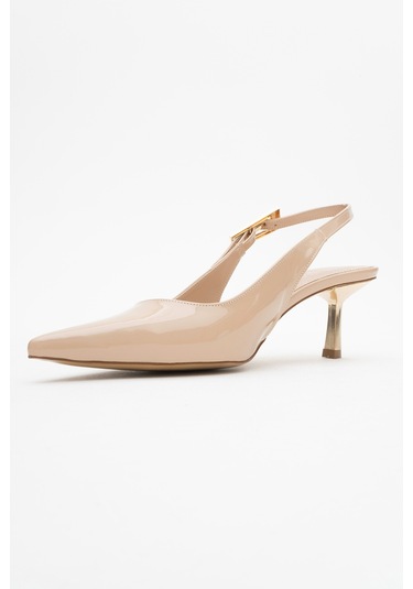 Arty Bej Rugan Sivri Burun Arkası Açık Kadın İnce Topuklu Ayakkabı Bej Rugan