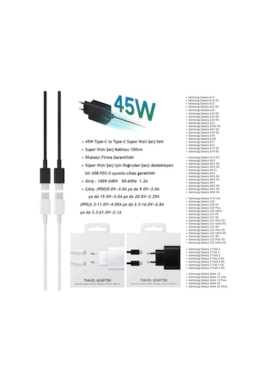 Galaxy A33 5G Uyumlu 45W Super Hızlı Type-C Şarj Aleti Seti - İthalatçı Garantili - Beyaz
