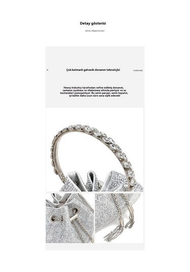 Pazly Yapay Elmas Premium Akşam Yemeği El Çantası Gümüş Renk Şık Gümüş