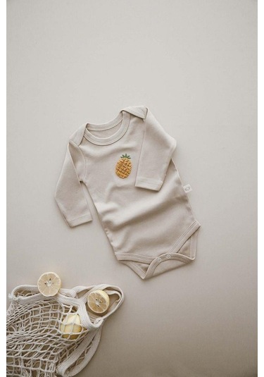 3lü Nakışlı Çıt Çıtlı Uzun Kollu Body-zıbın Model 3 Vizon