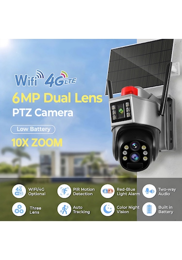 O-kam 7015 3mp+3mp 6mp 4g E-sim Kartlı Solar Panelli 2 Lens Alert Ptz