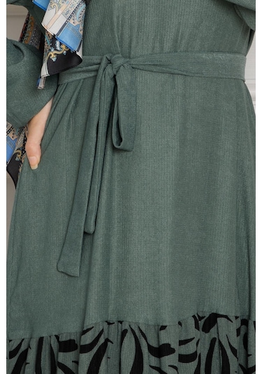 Eteği Desenli Karin Elbise-zümrüt Yeşili-4272-zümrüt Yeşili Zümrüt Yeşili