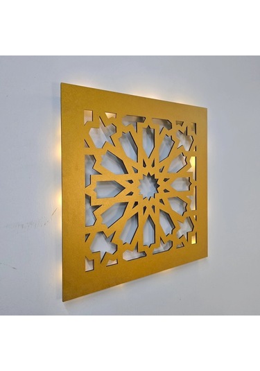 Led Işıklı Motif Tablo 1 - 30x30cm Gold