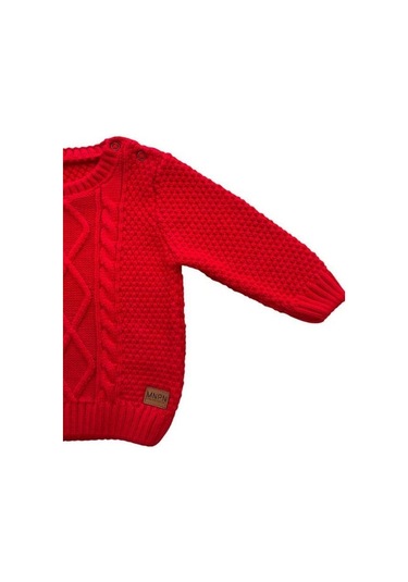 Bebek Örgü Desenli Kırmızı Triko Kazak-15189 Kırmızı