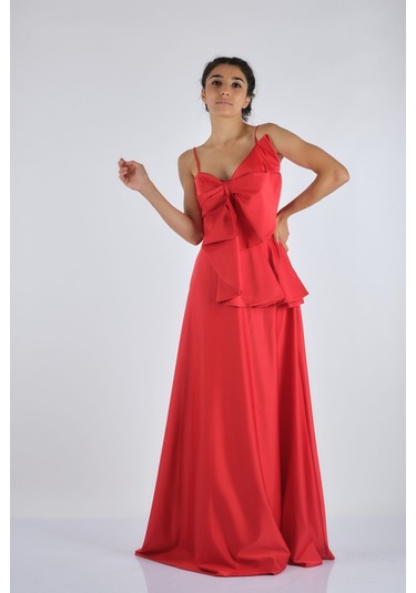 Explosion Straplez Fiyon Detaylı Maxi Elbise - Şık Ve Zarif Kırmızı